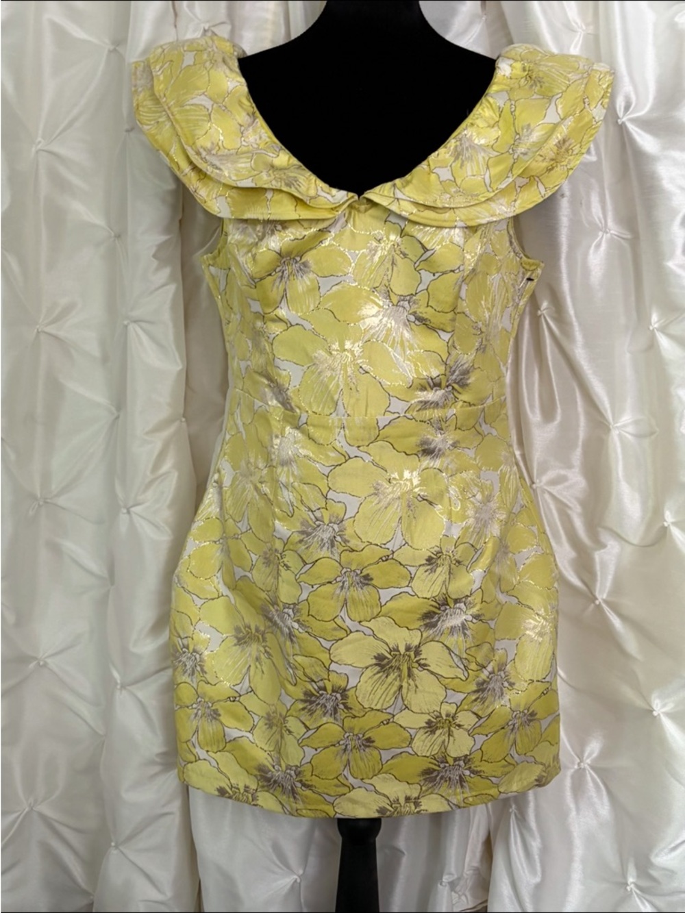 Lulu's Yellow Floral Jacquard Mini Dress